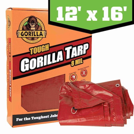 Gorilla Tarp Tarp, 12 ft x 16 ft, 8 mil, Red, PE, Weather Resistant with UV Coating 97035